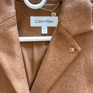 Calvin Klein Women's Tan Blazer style trench coat with gold CK pin